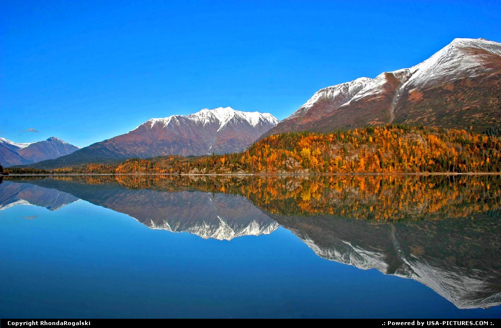 Picture by RhondaRogalski: Moose Pass Alaska   alaska, moose pass, reflection, lake, water, mountain, fall, tree, snow, 