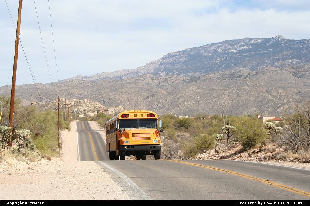 Picture by airtrainer: Hors de la ville Arizona   school bus, road, santa catalina mountains