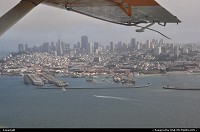 , San Francisco, CA, Overlooking downtown San Francisco from the seaplane, flying around bay area on a foggy weather.