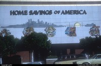 Reproduction of the city's distinctive skyline on the front of this saving bank's main local branch.