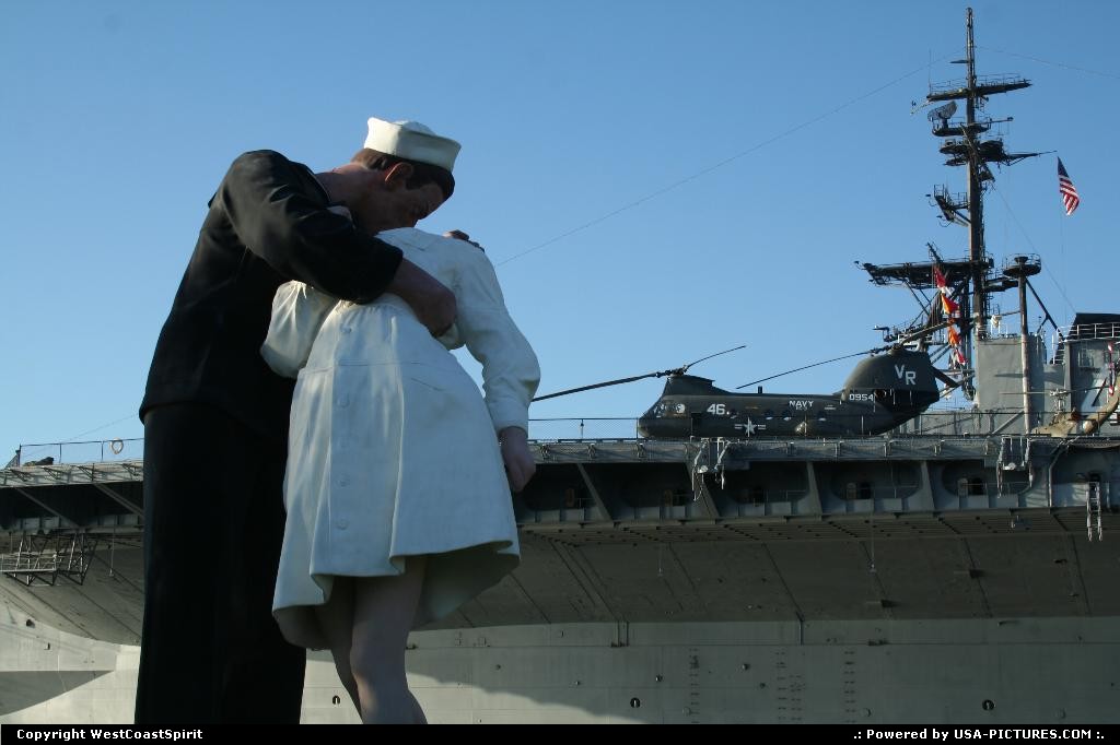 Picture by WestCoastSpirit: San Diego California   Unconditional Surrender, Seward Johnson, sailor, nurse, sculpture, USS Midway 41