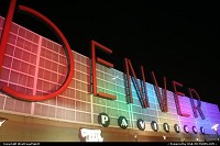 The famous Denver Pavilions sign in downtown Derner, here by night. 