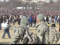 Washington : The massive crowd (2+ million), hours before inauguration, here seen in front of the George Washington Obelisque on the mall in Washington DC