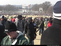Washington : The massive crowd (2+ million), hours before inauguration, here seen from the George Washington Obelisque on the mall in Washington DC. Lincoln Memorial in the background