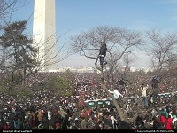 The massive crowd (2+ million), hours before inauguration, here seen in front of the George Washington Obelisque on the mall in Washington DC
