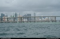 Downtown skyline from the bay. The bridge to Biscayne Bay.