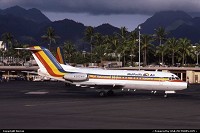 Beautiful background for this colourful Fokker 28-4000 of Mid Pacific Air