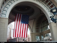 Boston : The American flag, proudly hanged close to the Boston Harbor