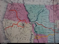 Saint Joseph : The Missouri state was the gate to the west. This map pictures the main trails to the promised land (Pony Express museum)