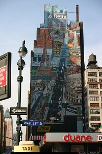 New York : Delta fligt company advertise on a building wall