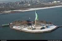 New York : Statue of liberty from helicopter.