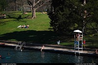 Barton Springs Pool. Three acres in size, the pool is fed from under ground springs and is on average 68 degrees year round.