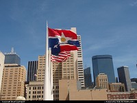 Texas, Three huge flags in front of the city hall : Dallas, Texas and United States of America