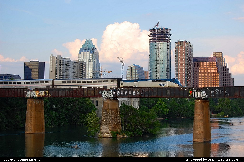Picture by LoneStarMike: Austin Texas   downtown, skyline, skyscraper, train, bridge