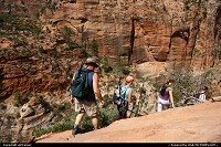 Hikers going down on Angels Landing trail, Zion National Park.