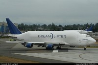 Dreamlifter N747BC lining-up for take-off at Paine Field, Everett. 