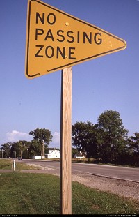 Wisconsin, The Do-not-pass road sign turns into a triangle after crossing the 