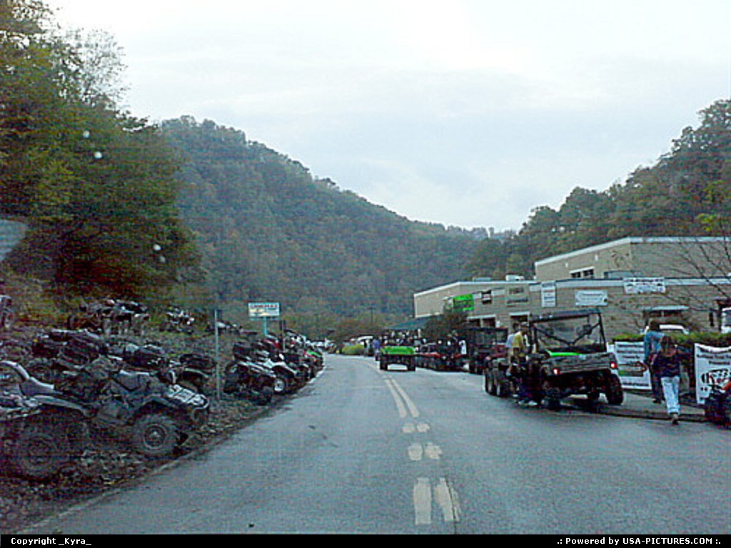 Picture by _Kyra_: Gilbert W-virginia   trail fest, 2009, road, atv, building, mountain, trees, dusk, cloudy
