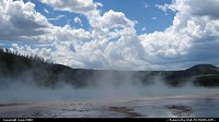 Wyoming, Water vapor rises out of the Grand Prismatic Spring.